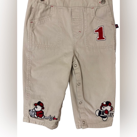 Vintage 90’s Baby Toddler Fire Department Cute Puppy Khaki Denim Overalls - 24M - Picture 8 of 16